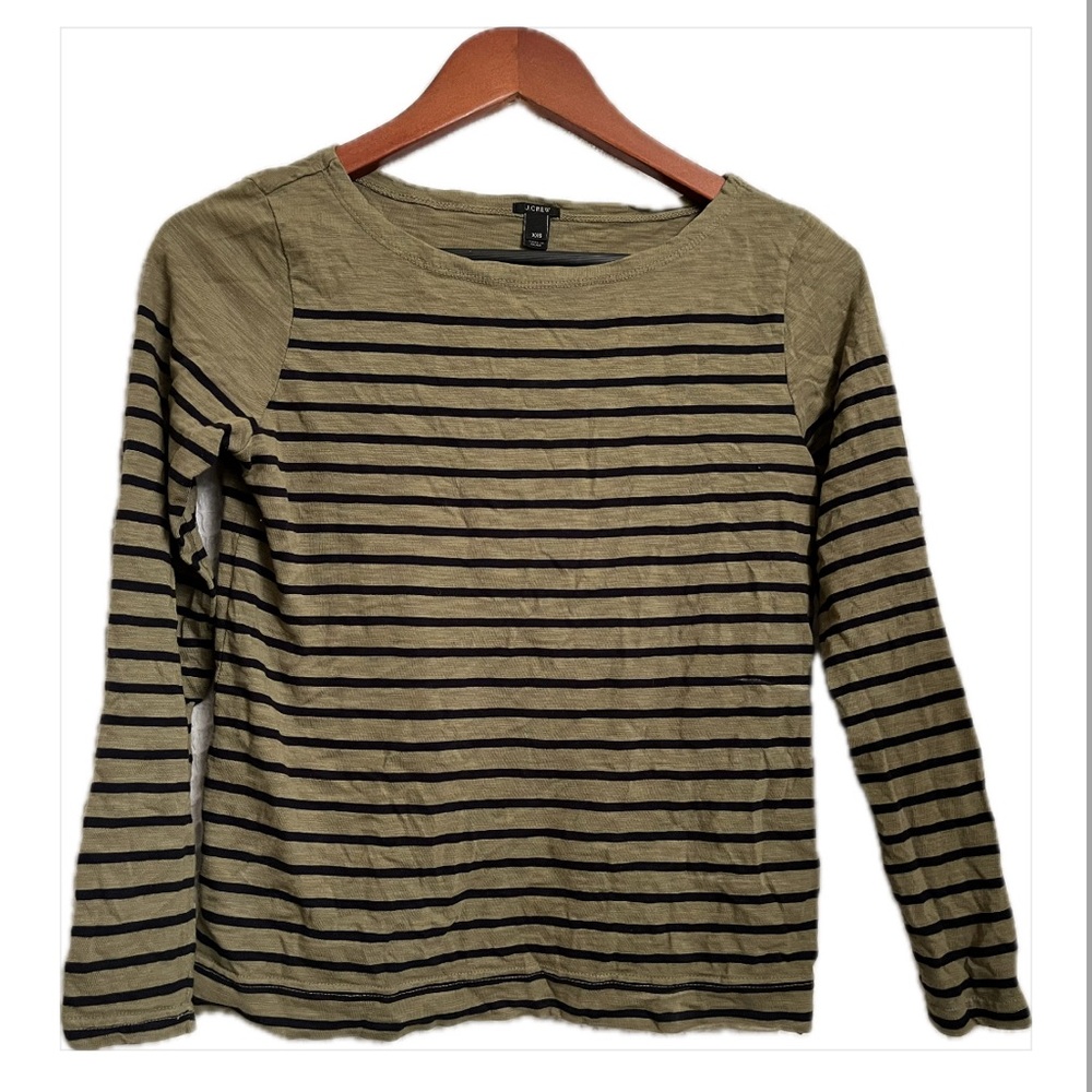 J. Crew Olive and Black Striped Tee
